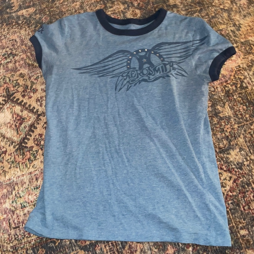 -VINTAGE VINYL BLUE RHINESTONE AEROSMITH TOP